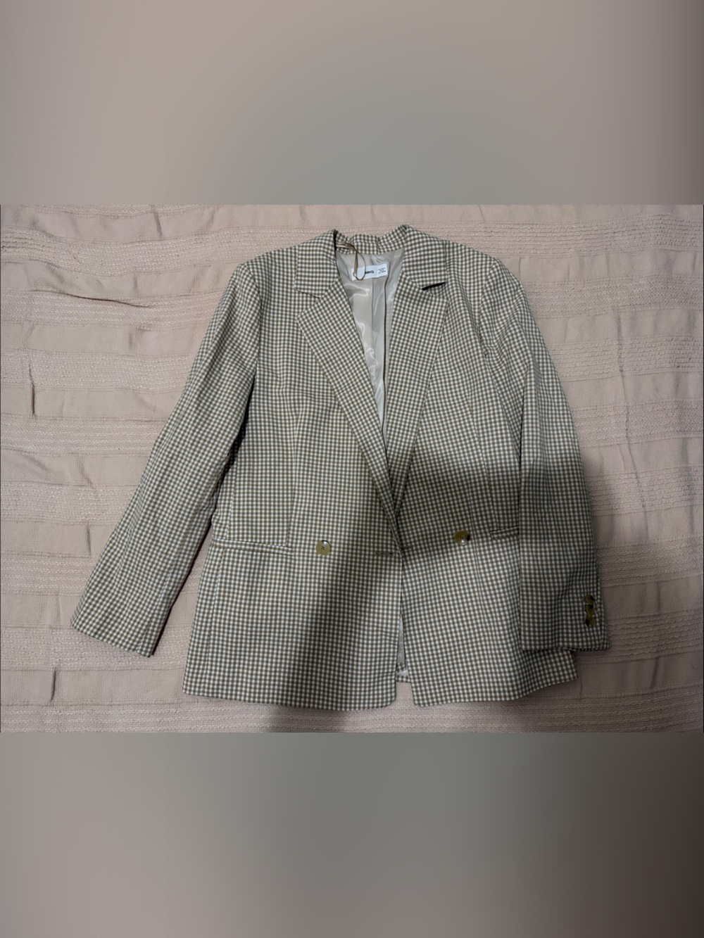 Mango Beige and White Check Blazer